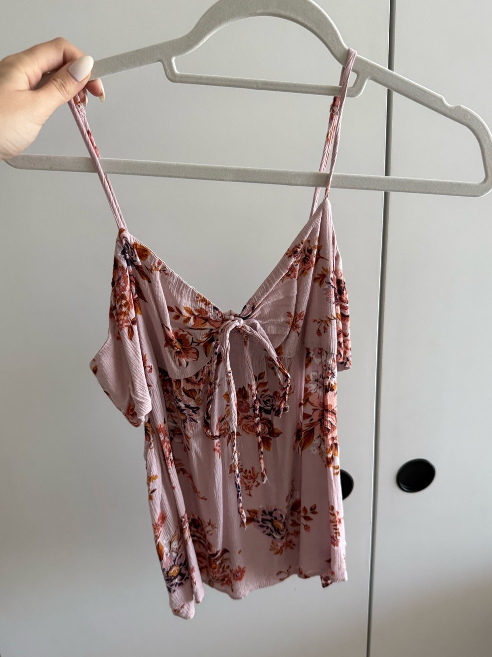 Floral Tie-Front Cold Shoulder Cami Top - Pink